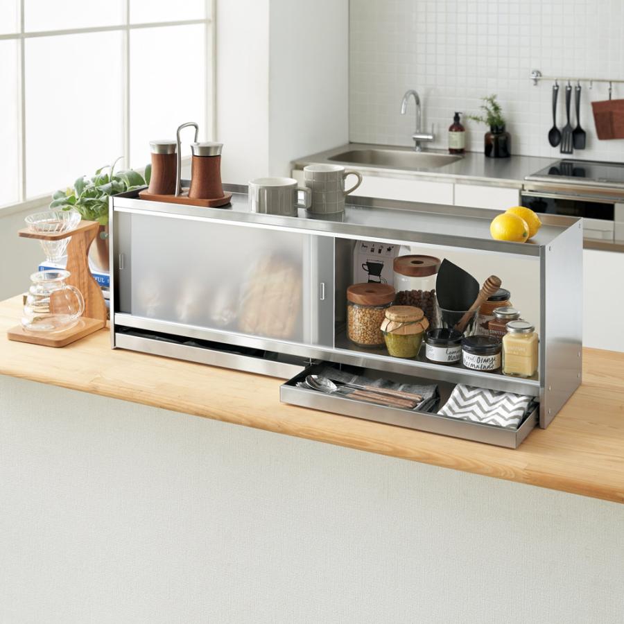 dinos ステンレス製カウンター上収納 幅60奥行24cm 引き出し付き