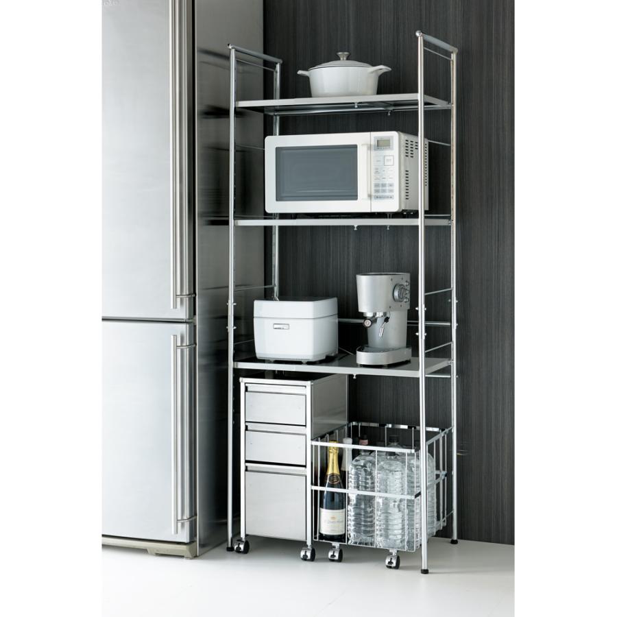 dinos（ディノス） ステンレス棚ダストボックス上幅伸縮ラック 棚3段