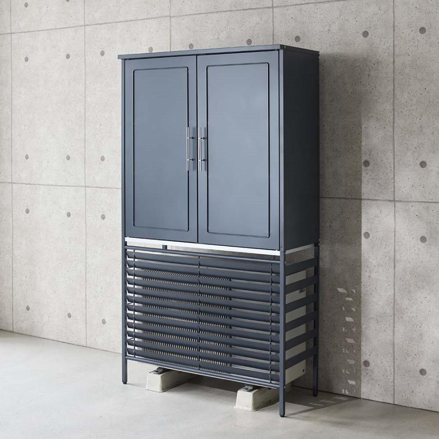 dinos 欧風室外機カバー 収納庫付き〈ダークグレー〉 エアコン室外機