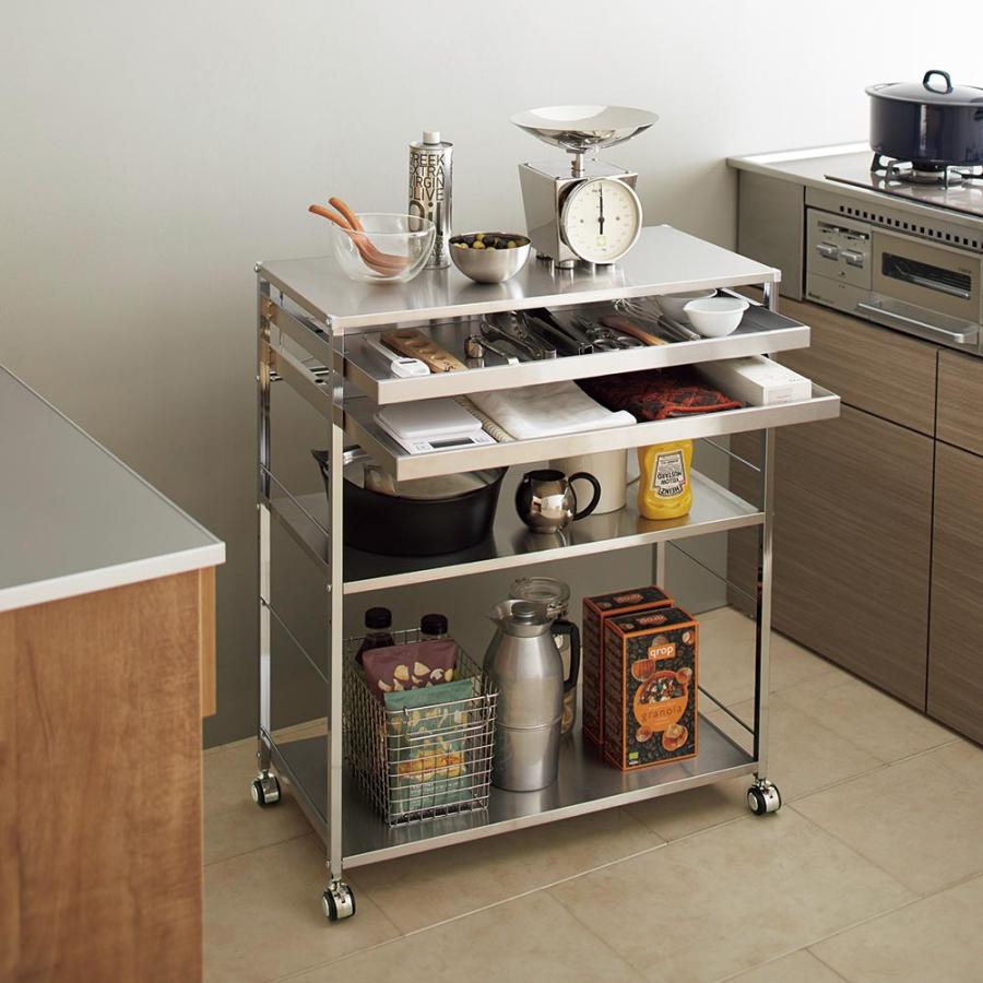 dinos（ディノス） ステンレス作業台ワゴン 引き出し2杯タイプ 幅73.5