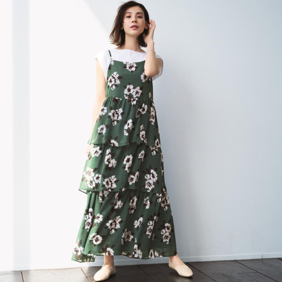 ファッション ワンピース チュニック マキシワンピース ロングワンピース フラワープリント シフォンティアードワンピース ディノス Yahoo ショッピング店 通販 Yahoo ショッピング