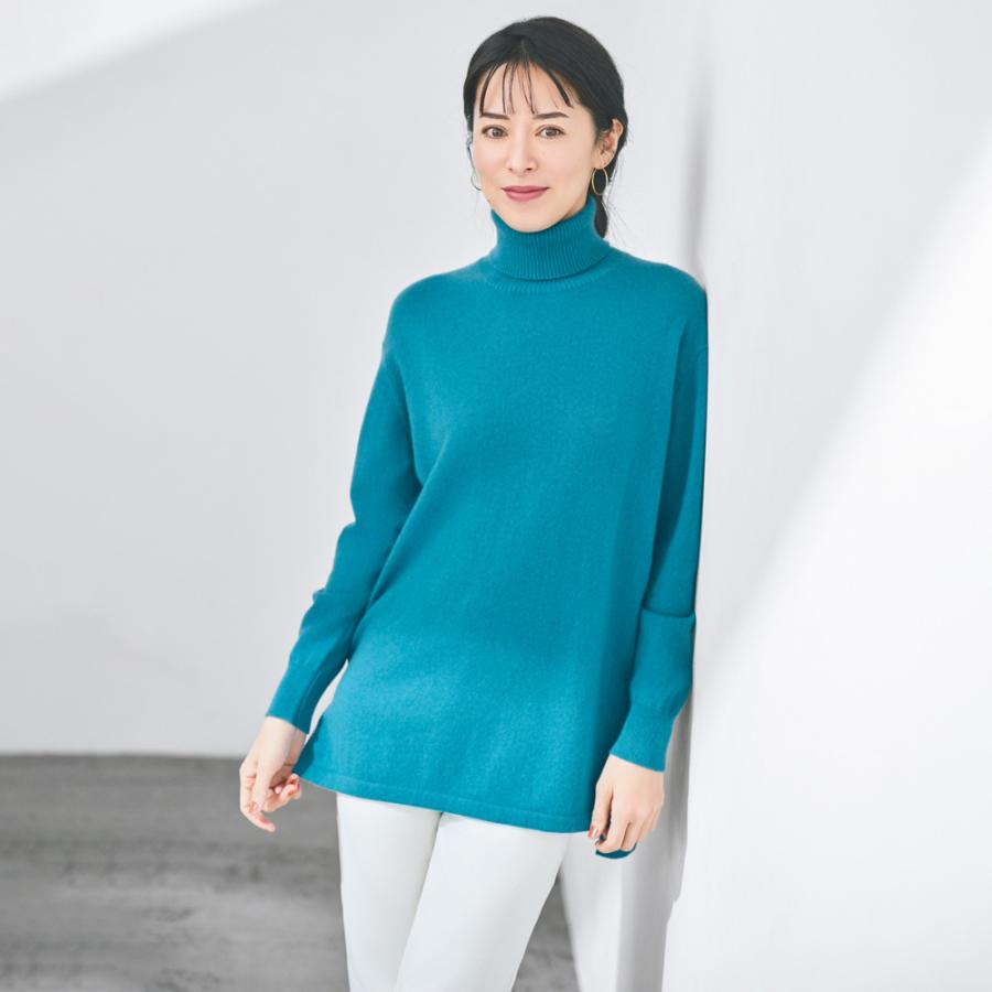 dinos（ディノス） カシミヤニット タートルネック チュニック ニット