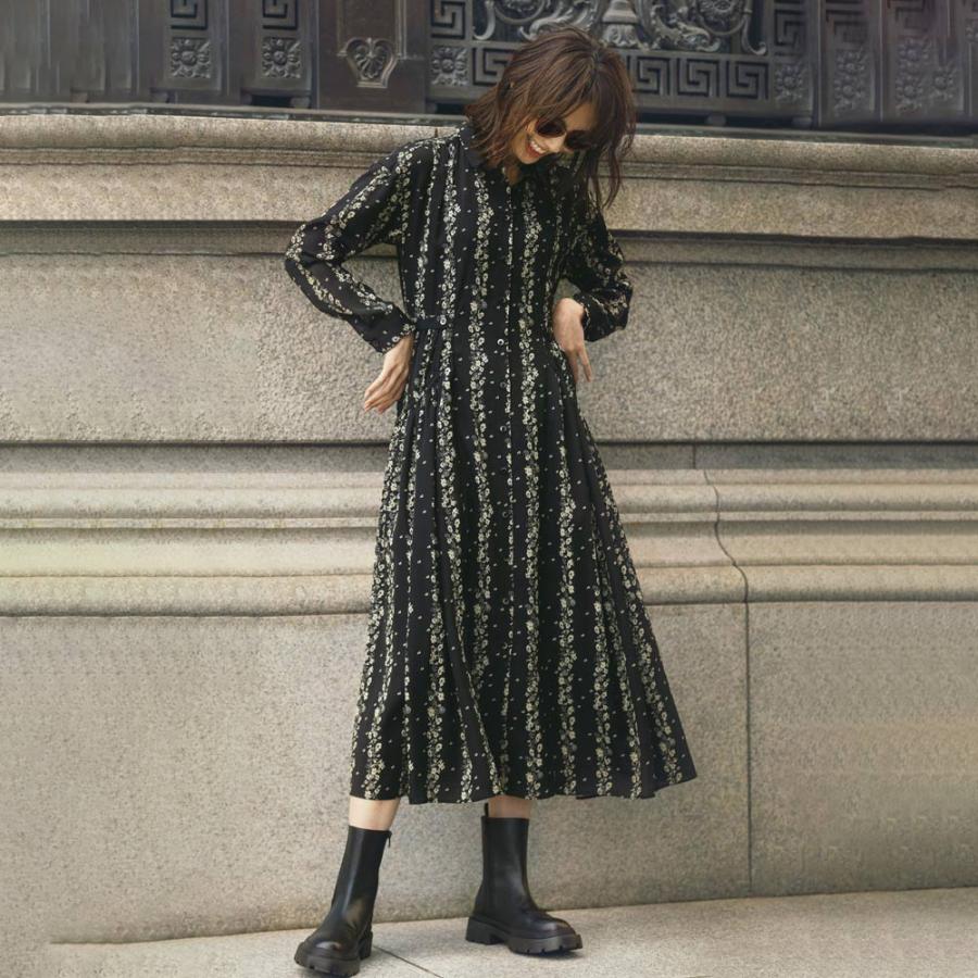 ファッション ワンピース チュニック マキシワンピース ロングワンピース フラワーストライプ ロング シャツワンピース 3609 ディノス Yahoo ショッピング店 通販 Yahoo ショッピング