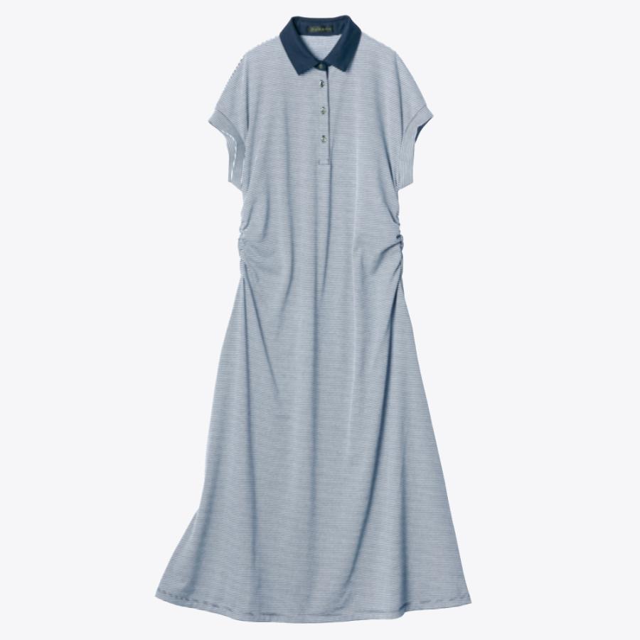 配色ポロ襟ボーダーワンピ―ス ワンピース チュニック マキシワンピース