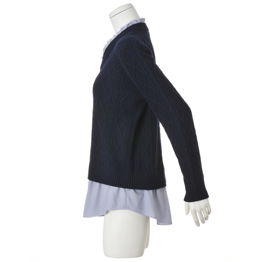 レイヤード風 アラン編み チュニック チュニック 長袖 七分袖