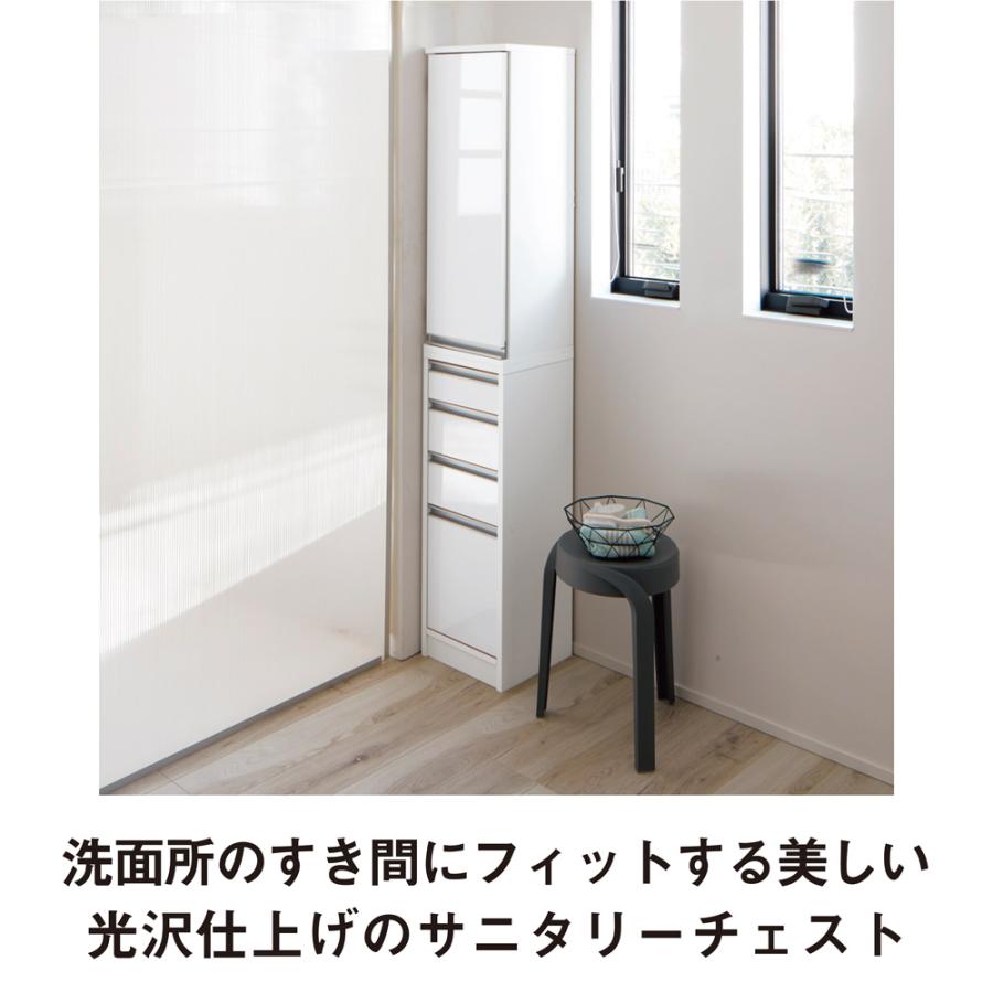 トイレ収納 洗面所収納 引き出し 脱衣所 すき間収納 サイズが豊富な光沢すき間収納庫 幅30cm・奥行55cm スライド可動棚タイプ 839512｜dinos｜05