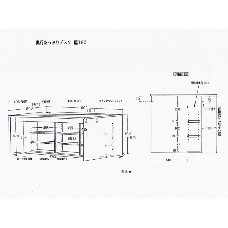 dinos（ディノス） 奥行たっぷり収納デスク 幅160cm 机 オフィス 事務