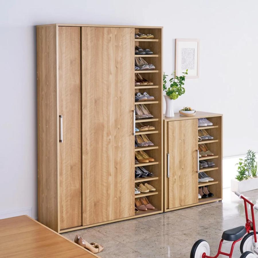 dinos（ディノス） 天然木調引き戸シューズボックス ロー（高さ92cm