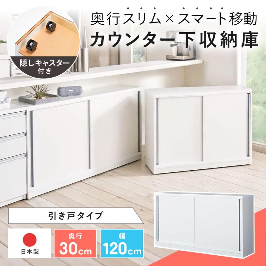 生活雑貨 収納 カウンター下 扉 扉付き 棚 扉付き収納 薄型 キャスター