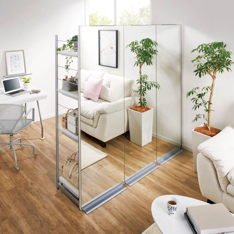 dinos 手軽に間仕切り パネル収納ハンガーラック 「ミラータイプ