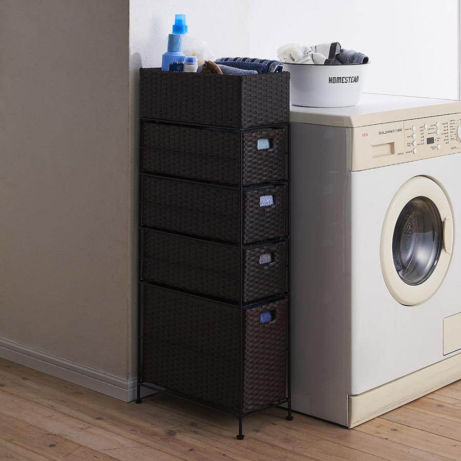家具 高価値 収納 トイレ収納 洗面所収納 幅 5cm高さ95 5cm ラタン調ランドリーチェスト スリムすき間タイプ