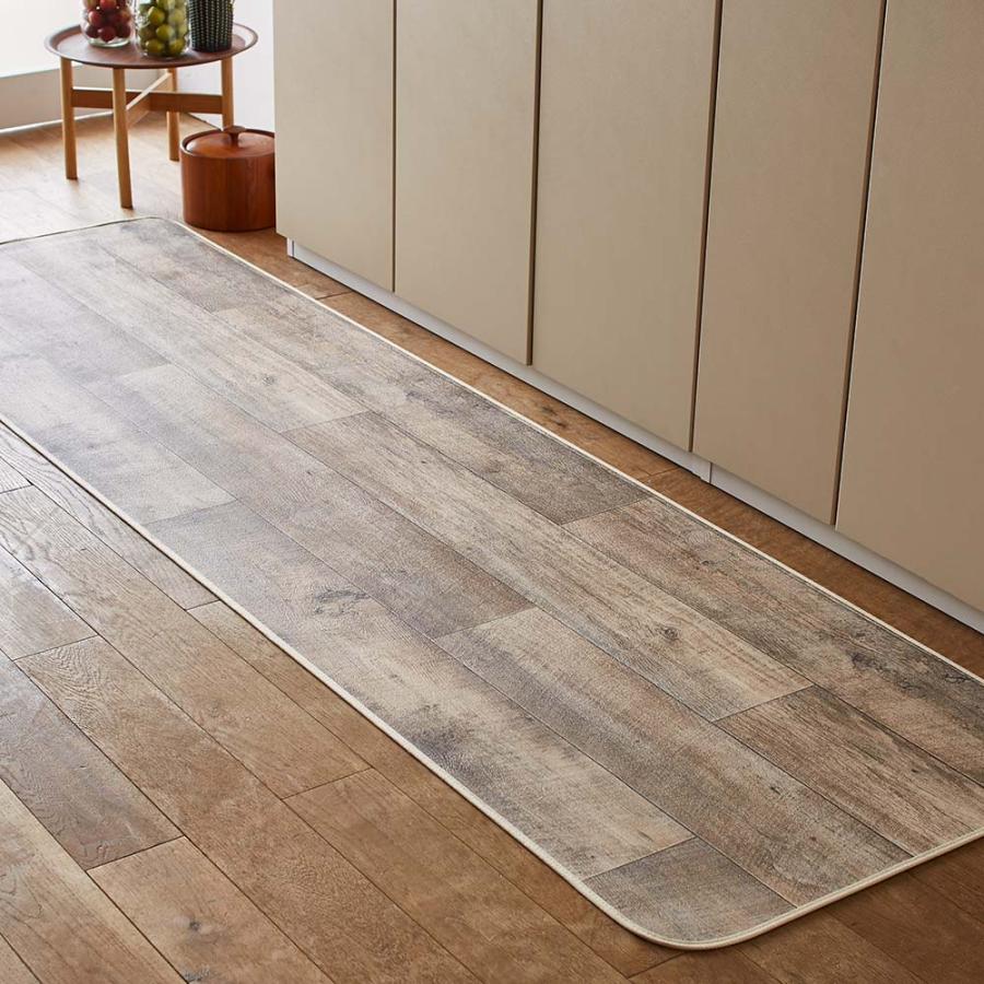 ≪約80×210cm≫ 古材フローリング調キッチンマット カーペット ラグ マット キッチンマット H94642の画像