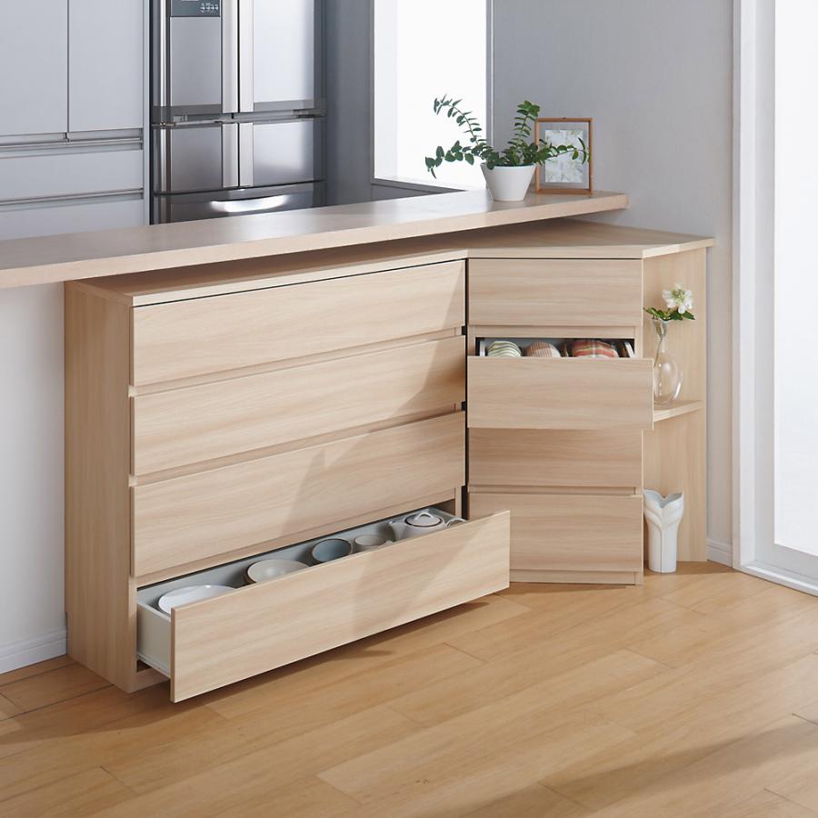 スペースを有効活用 コーナー用チェスト 幅87.5奥行60cm・3段（高さ68cm）