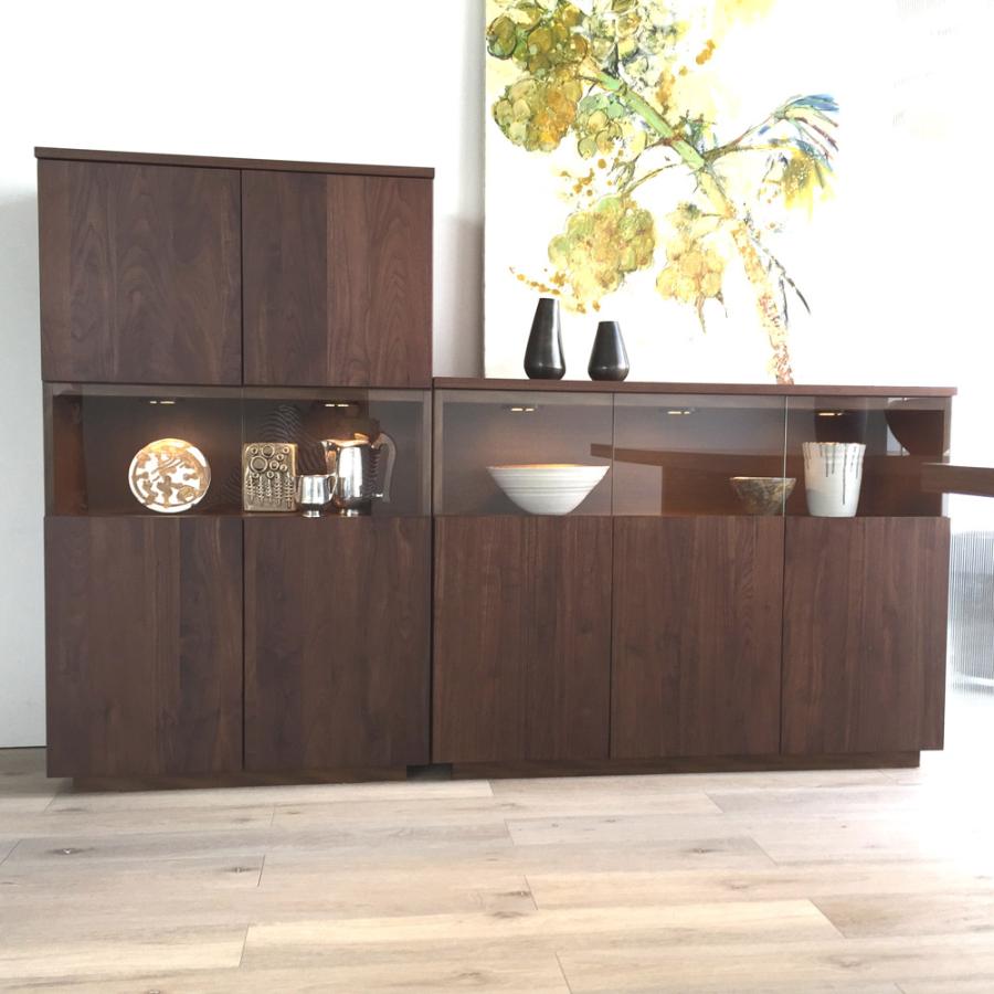 ディノス エルベェ ブラウン木製モダンキャビネットサイド 3引き出し dinos 【開梱・設置料金込み】 幅120cm LEDライト付きサイド