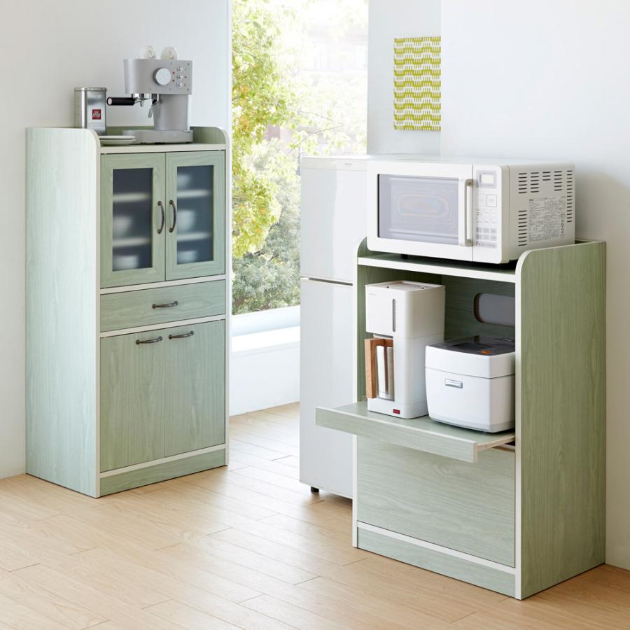 ミニ食器棚 レンジ台 グリーン dinos（ディノス） キッチン収納ミニ食器棚シリーズ レンジ台小（高さ