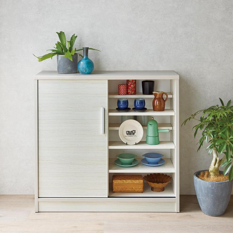 ディノス　リビング収納キャビネット 幅90cm ホワイト dinos（ディノス） 完成品 見せるも隠すも収納シリーズ 片引き戸 幅