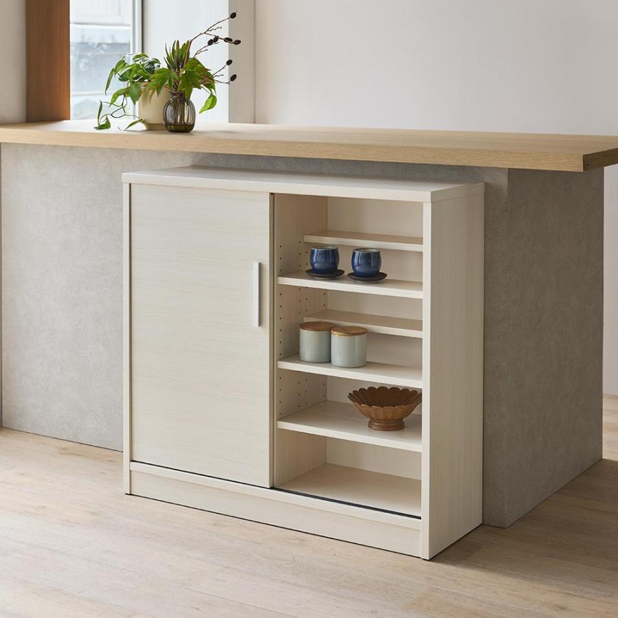 ディノス　リビング収納キャビネット 幅90cm ホワイト dinos（ディノス） ストレートカウンター下引き戸収納庫 幅90 奥行20cm