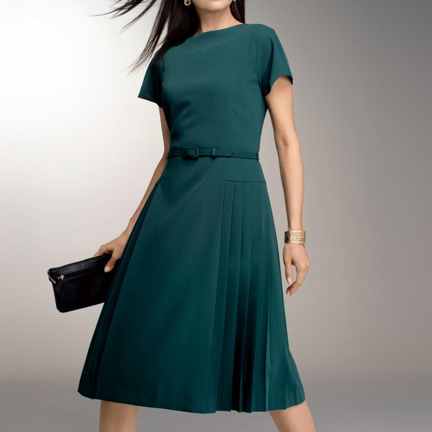 ファッション お出かけ ワンピース ベルト付き チュニック お出かけ フォーマルワンピース ワンピース サイドプリーツ ベルト付き ワンピース ディノス 店 通販