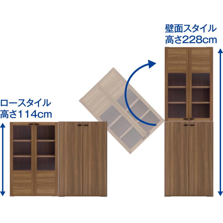 ≪デスク幅74.5cm＋ ガラス扉 本棚 幅74.5cm≫重厚感のあるがっちりデスクと扉が選べる本棚上下セット＋天井突っ張り金具 机 パソコン PC ワーク 袖机 643921_7