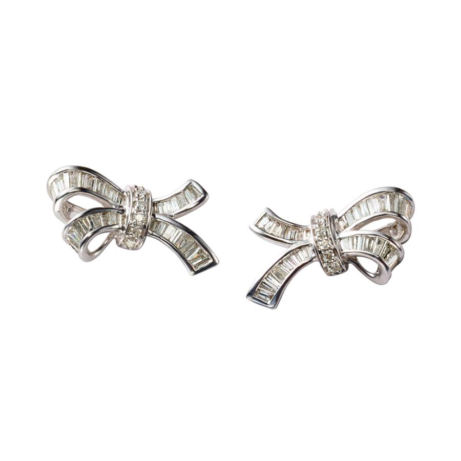 dinos（ディノス） K18WG 1ctバゲットダイヤ リボン ピアス ジュエリー