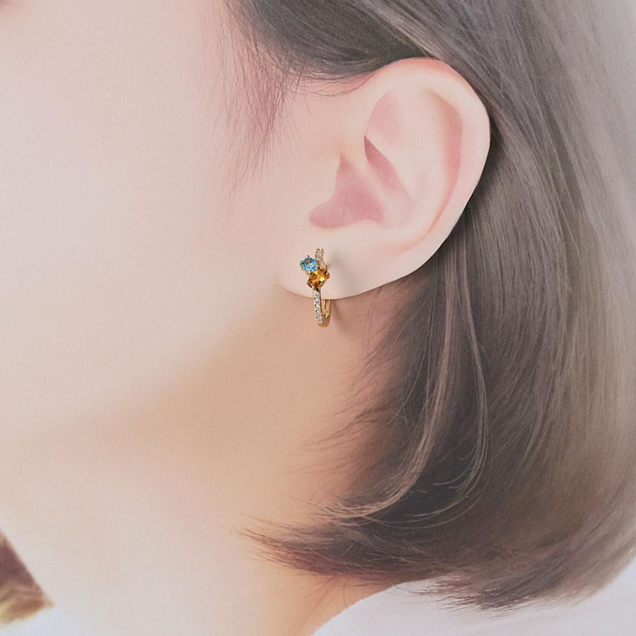 K18 カラーストーン・ダイヤ フープピアス ジュエリー アクセサリー ゴールド製 J13408 ディノスの画像