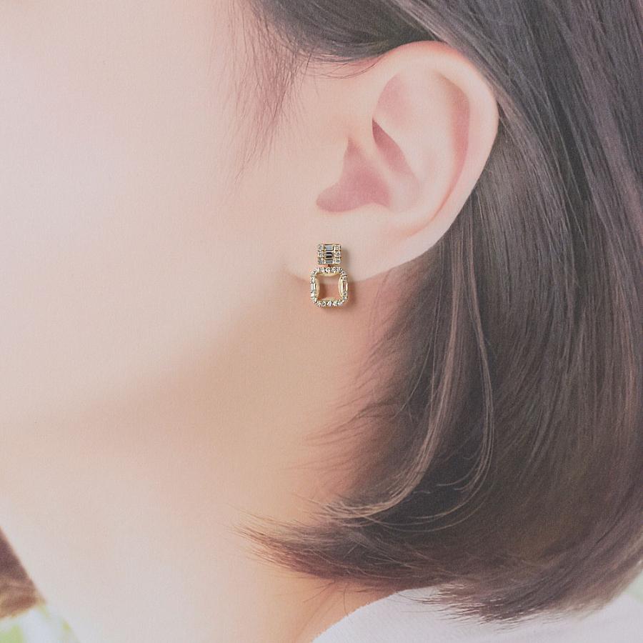 K18 0.5ctダイヤ スクエア 3WAY ピアス ジュエリー アクセサリー ダイヤモンド J13404 ディノスの画像