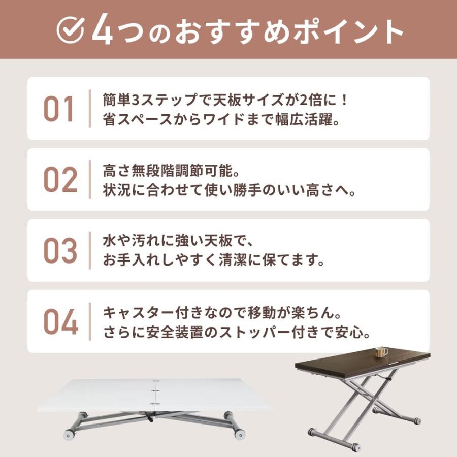 dinos（ディノス） 伸長式ガス圧昇降テーブル 幅120（天板110）cm
