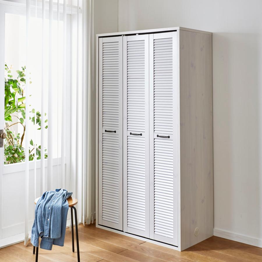 新品未組み立て　ルーバー折れ戸ワードローブ　150cm幅　オークナチュラル ルーバー 折れ戸クローゼット クローゼット 幅150cm 通販 - ディノス