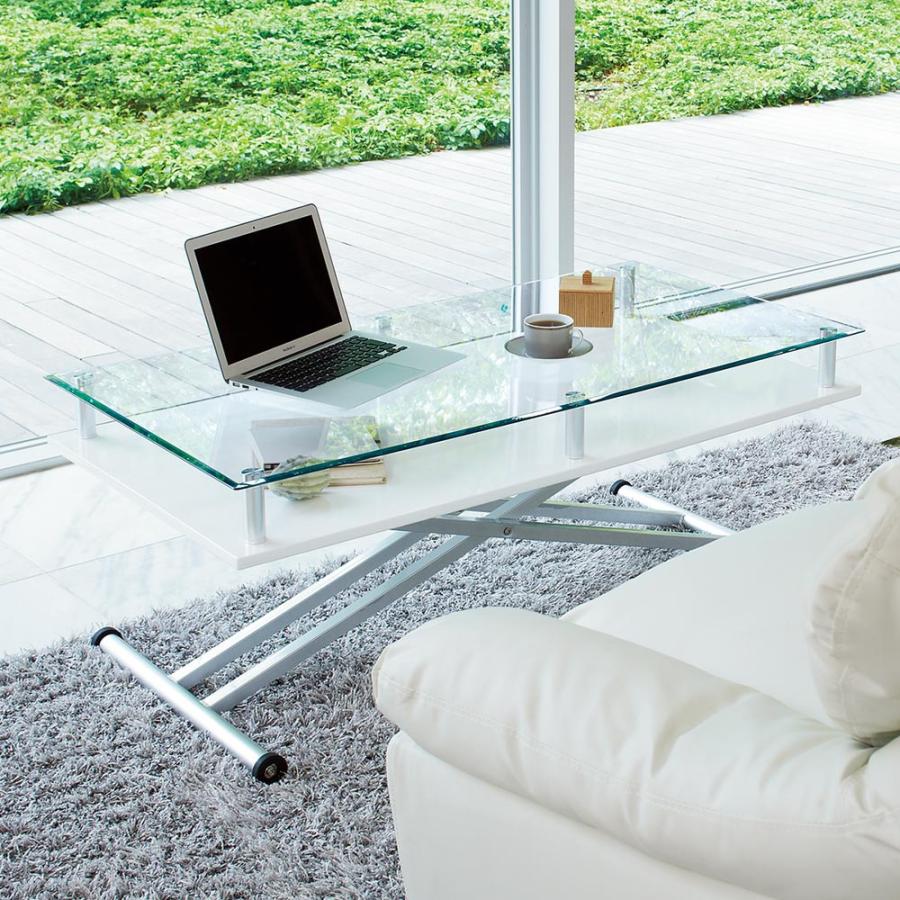 ディノス ガラステーブル 昇降機能付き dinos（ディノス） 飛散防止フィルム貼りガラス 二重天板昇降式