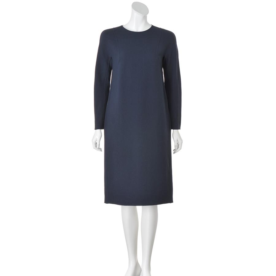 美品 45R ウール縮絨 KNITマリンDRESS ロングワンピース ネイビー dinos（ディノス） 「NIKKE」 ウールダブルクレープ ワンピース