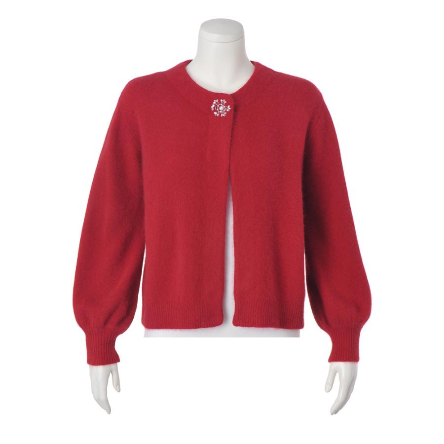 dinos（ディノス） ヘアリーニット ビジューボタン カーディガン