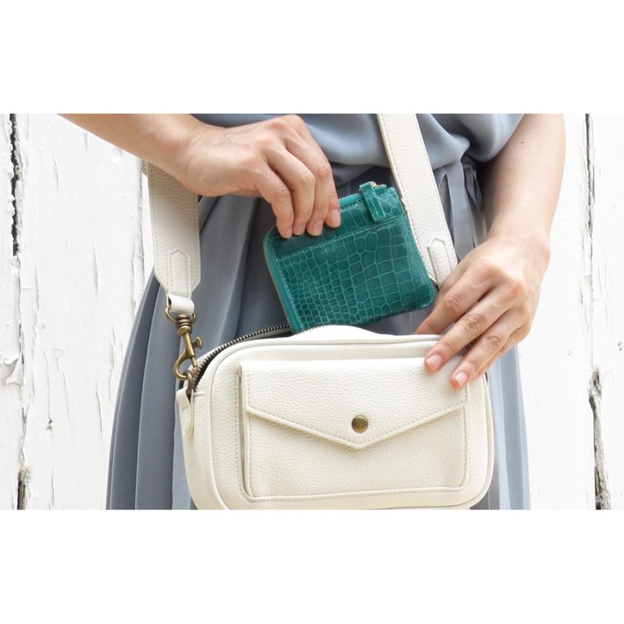 dinosシャイニングクロコダイル ミニL字財布薄型 本革ストラップ付ピンク新品 dinos（ディノス） ミニ財布 レディース クロコダイル 財布 コンパクト