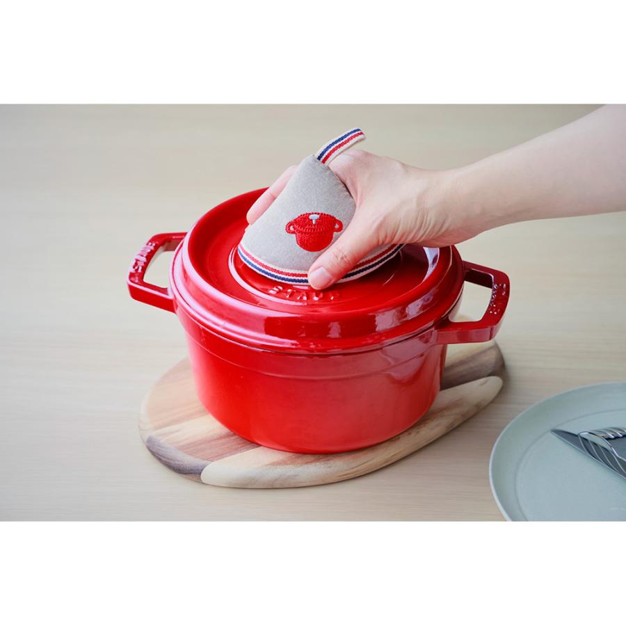 STAUB LA COCOTTE 赤ノブミトン付き dinos（ディノス） ミトン ストウブ 鍋つかみ ノブミトン コンパクト