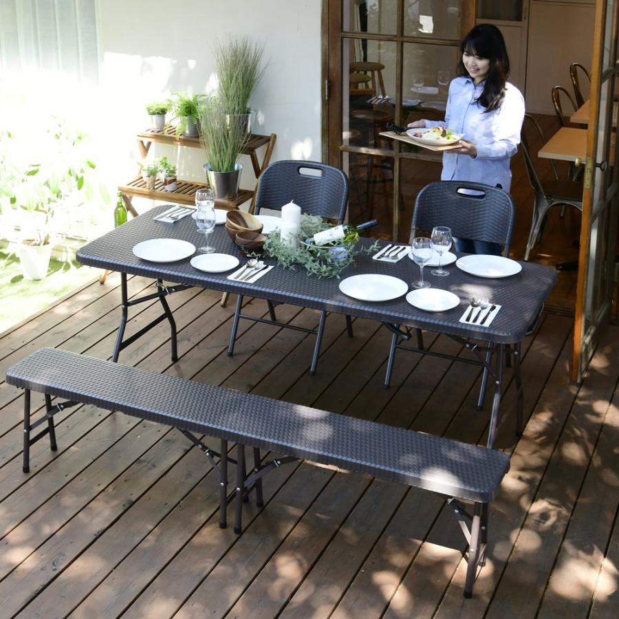 dinos（ディノス） 折りたたみ作業台シリーズ ラタン調4点セット