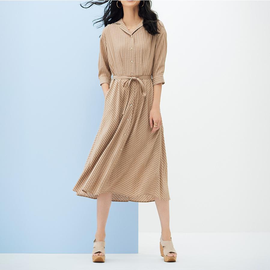 ワンピース セール レディース イタリア素材 ストライプ シャツワンピース 夏 Pc0239 ディノス Paypayモール店 通販 Paypayモール