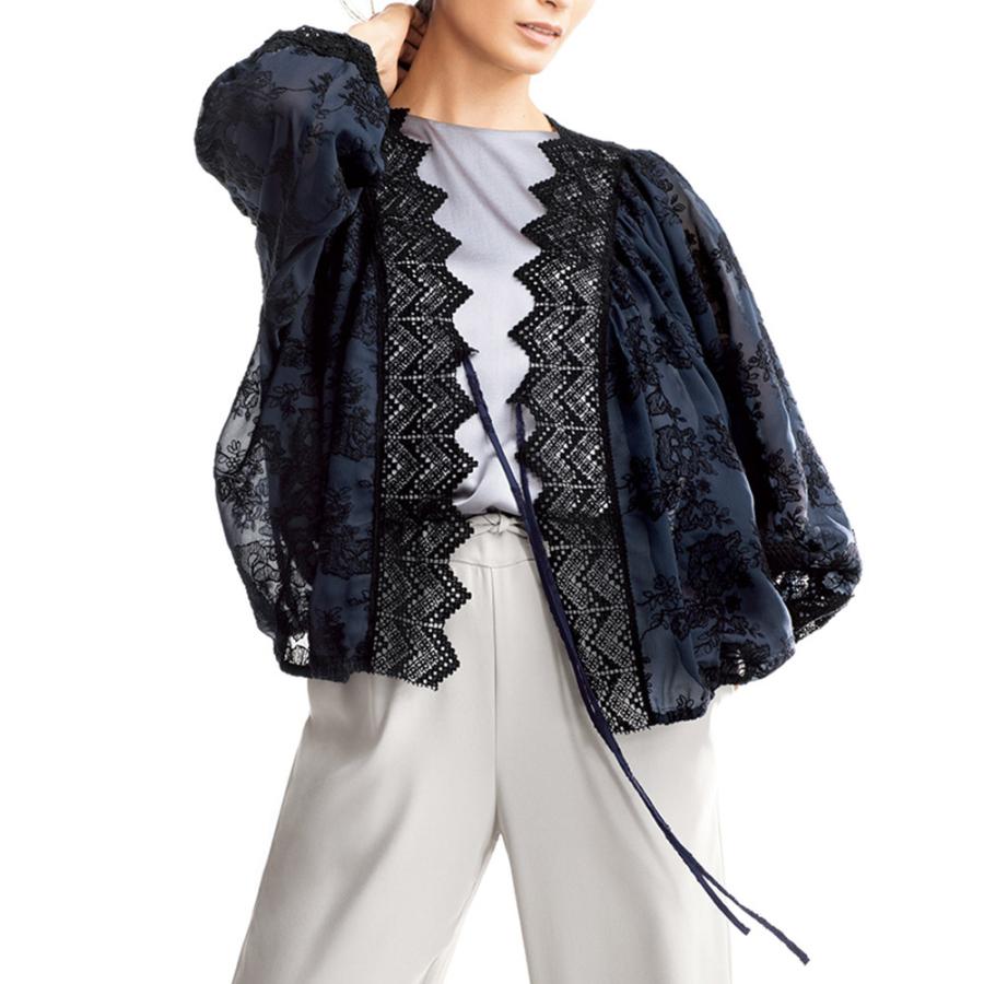 「敦賀繊維」 エンブロイダリーレース ボレロ風カーディガン ファッション カーディガン ボレロ PC5519 dinos（ディノス） 「敦賀繊維」 エンブロイダリーレース ボレロ風