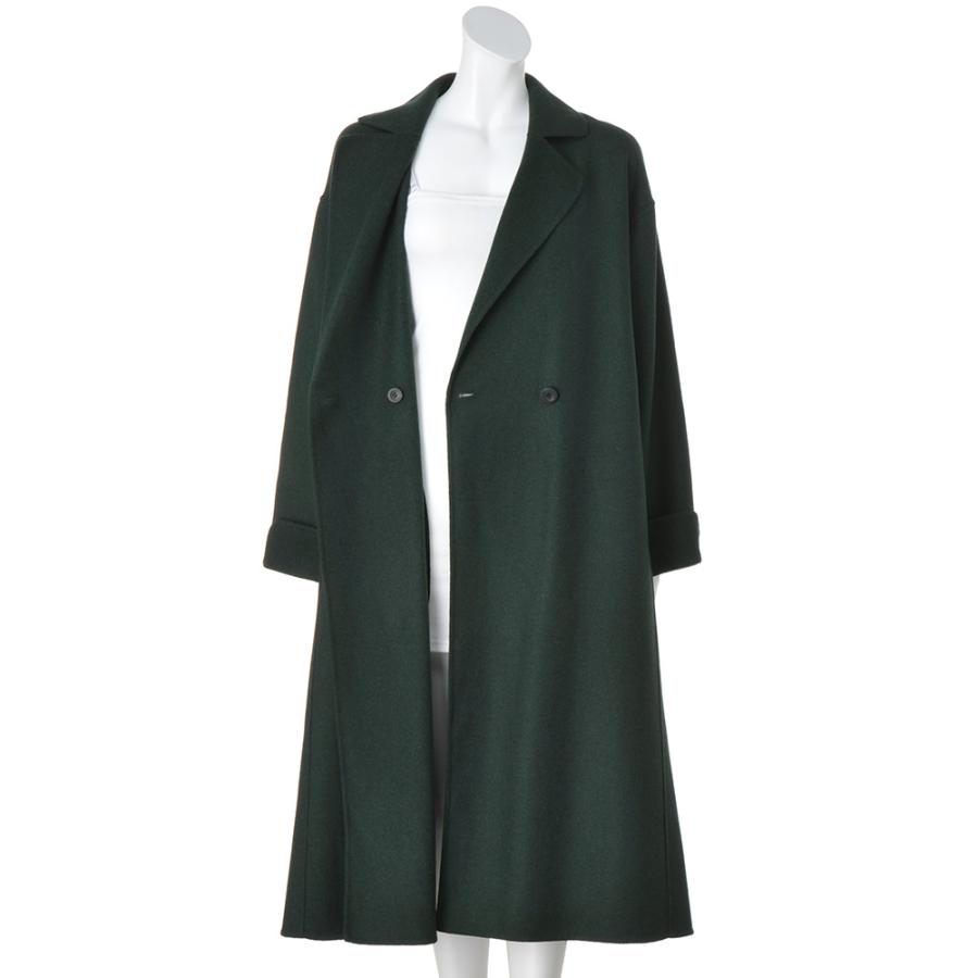 みんみ　イタリア素材 リバー仕立てロングコート ダークグリーン ベルト付き みんみ イタリア素材 リバー仕立てロングコート ダークグリーン ベルト