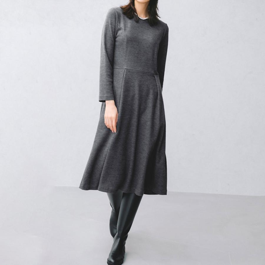 dinos（ディノス） ウール混ジャージー タック フレアワンピース
