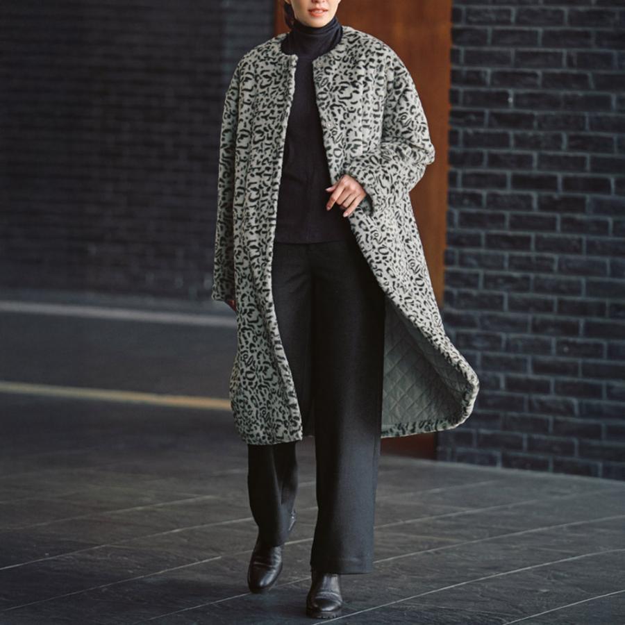 マフラー付き アニマル柄 フェイクファーコート（中わた入り） ファッション コート PC5859 dinos（ディノス） マフラー付き アニマル柄 フェイクファーコート（中