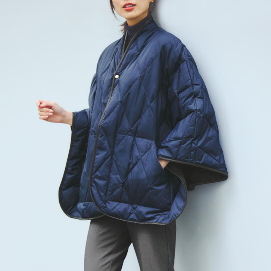 はっ水 リバーシブル アップサイクルダウン ケープ ファッション コート PC5909 dinos（ディノス） はっ水 リバーシブル アップサイクルダウン ケープ