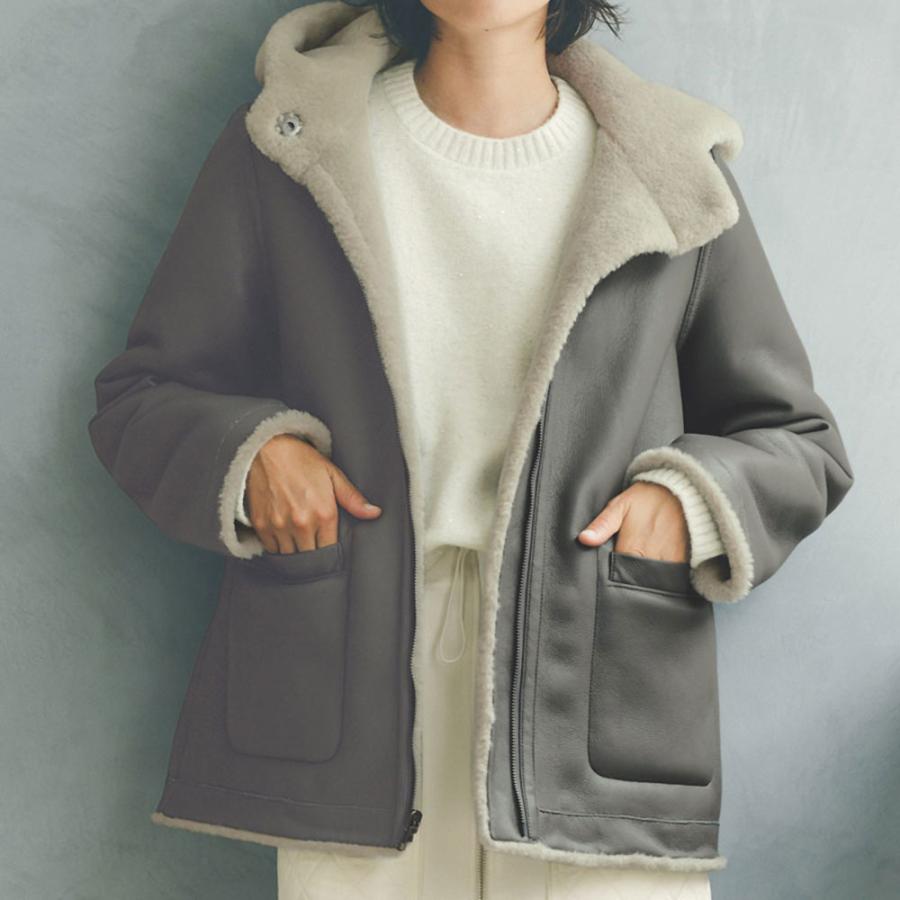 dinos（ディノス） フェイクムートン リバーシブル ハーフコート