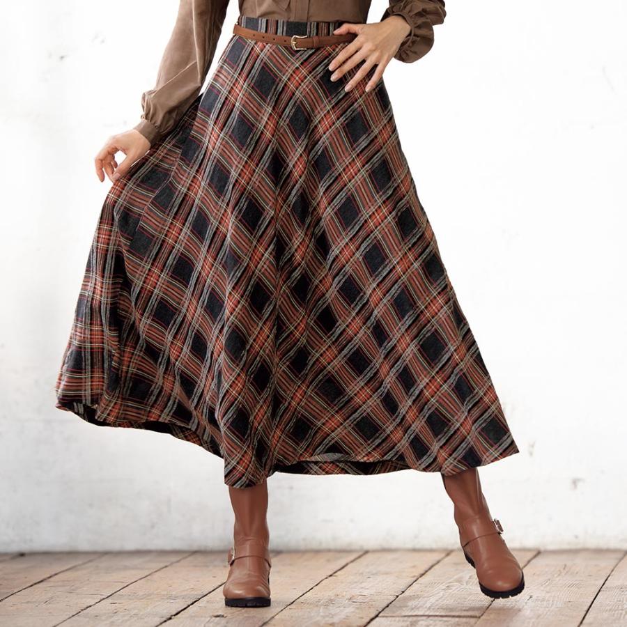 イタリア素材 チェック柄 フレアースカート ファッション スカート PC6110 dinos（ディノス） イタリア素材 チェック柄 フレアースカート