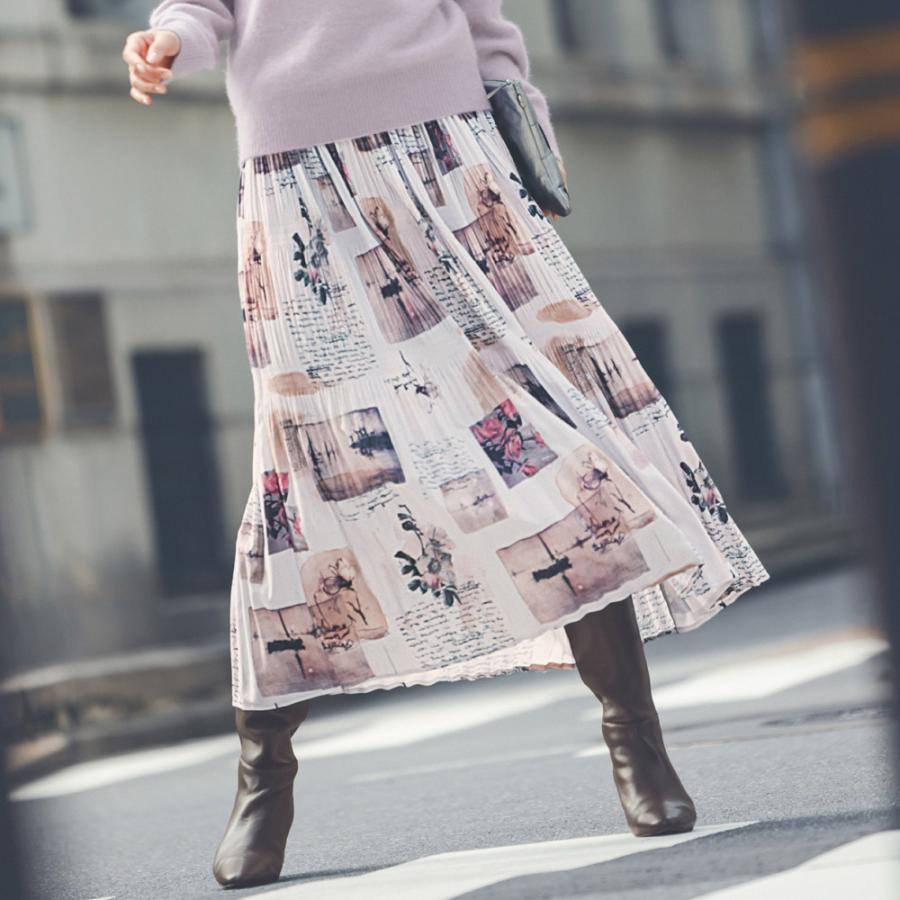 dinos（ディノス） ランダムプリーツ 転写プリントスカート スカート