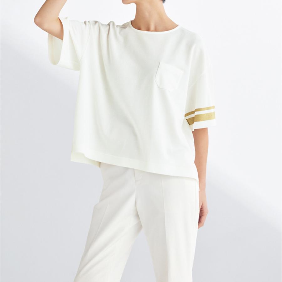 和紙混カノコ ゴールドラインプリント Tシャツ ファッション シャツ ブラウス PC7377 ディノス