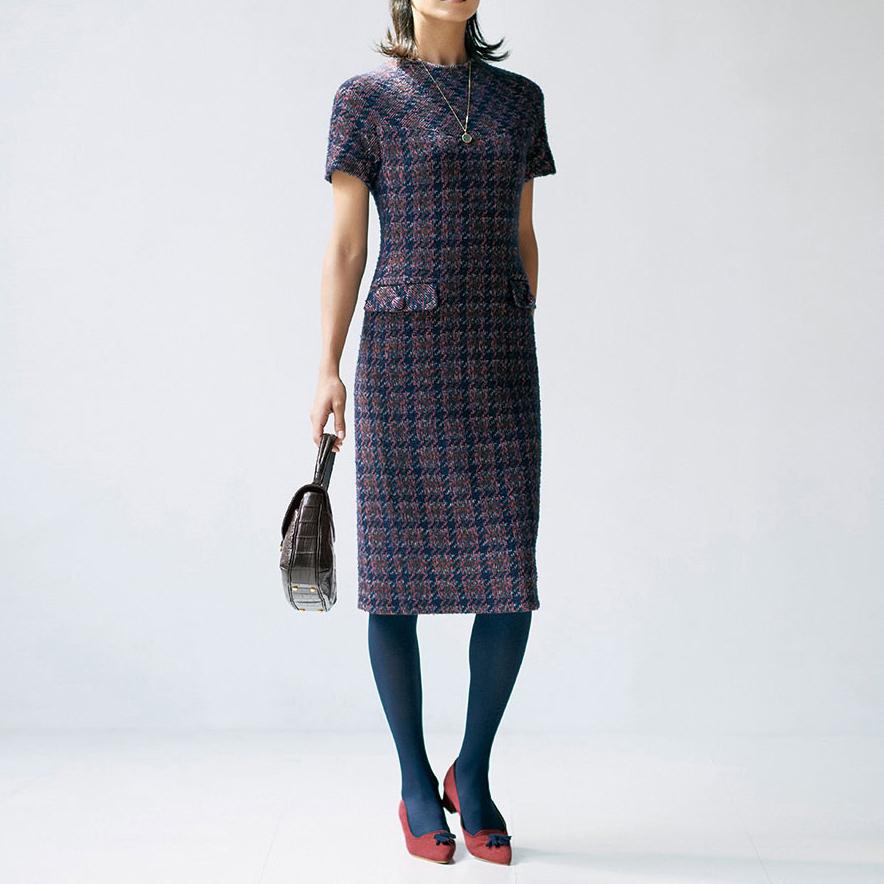 セールアイテム ファッション ワンピース チュニック ジャージーワンピース イタリア素材 千鳥格子柄 ジャージー ワンピース Pc9226 ディノス Paypayモール店 通販 Paypayモール