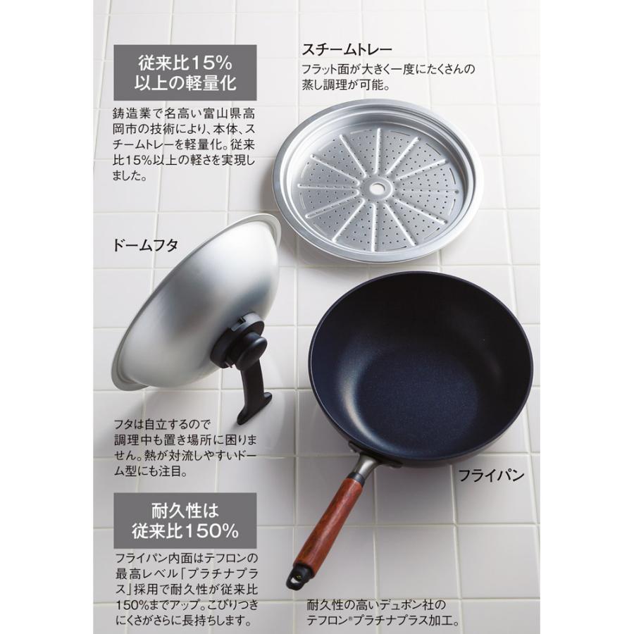 鍋 調理器具 フライパン 揚げ スチーム 電子レンジ ウー・ウェンパン プラス フルセット 径28cm ガス用 WW1449｜dinos｜02