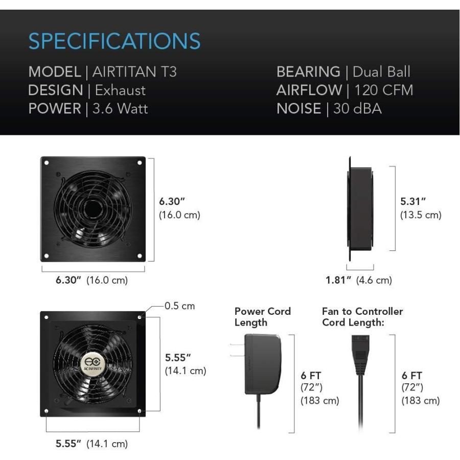 AC Infinity AIRTITAN T3 換気ファン 6インチ 温度 湿度 コントローラー付き 床下 地下室 ガレージ 屋根裏部屋 水 Infinity AIRTITAN T3 換気ファン 6インチ 温度 湿度 コントローラー付き 床下 地下室 ガレージ 屋根裏部屋