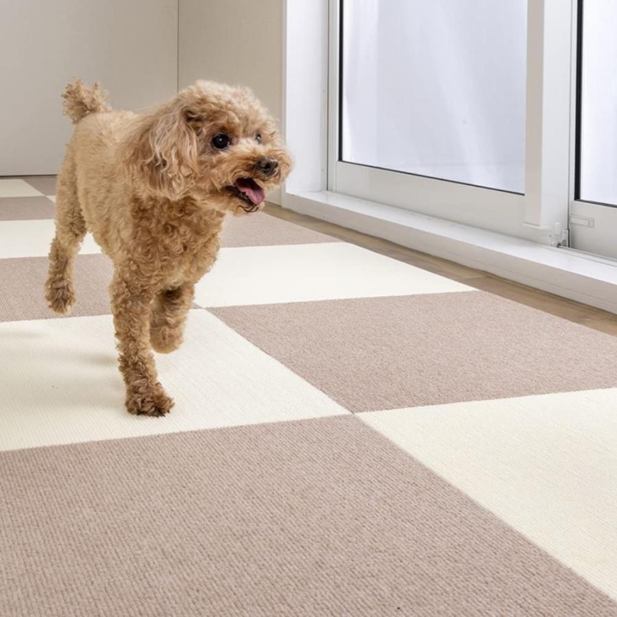 ペットマット 大判 20枚 45x45cm 4mm 滑り防止 タイルカーペット 撥水 犬用 ジョイントマット タイルマット 日本製(アイボリ 日本製 大判 20枚 45x45cm 4mm 滑り防止 タイルカーペット 撥水 犬用 ジョイントマット タイルマット アイボリ