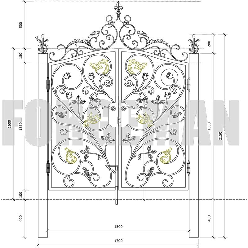 【受注製作】特注ロートアイアン製両開き門扉(右扉内開き)おしゃれ 鉄 アンティーク アイアン エクステリア ガーデン 門 門柱仕様｜dio-shop｜05