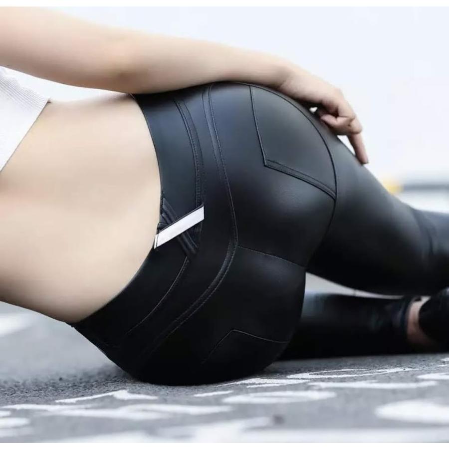 ヒップアップフェイクレザーレギンス 美尻レギンス ストレッチパンツ スキニーパンツ レザーパンツ | 